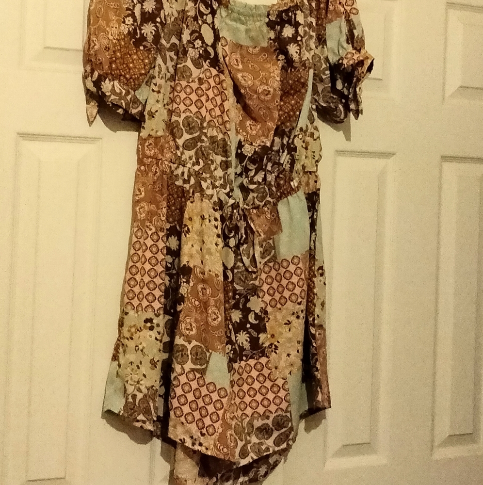 A Hint Of Blush Romper Women 2X Multi-Color Bohemian Patchwork Academia Artsy - Picture 2 of 5